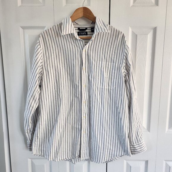 Chaps White Striped Button Up Cotton Shirt - Picture 1 of 10